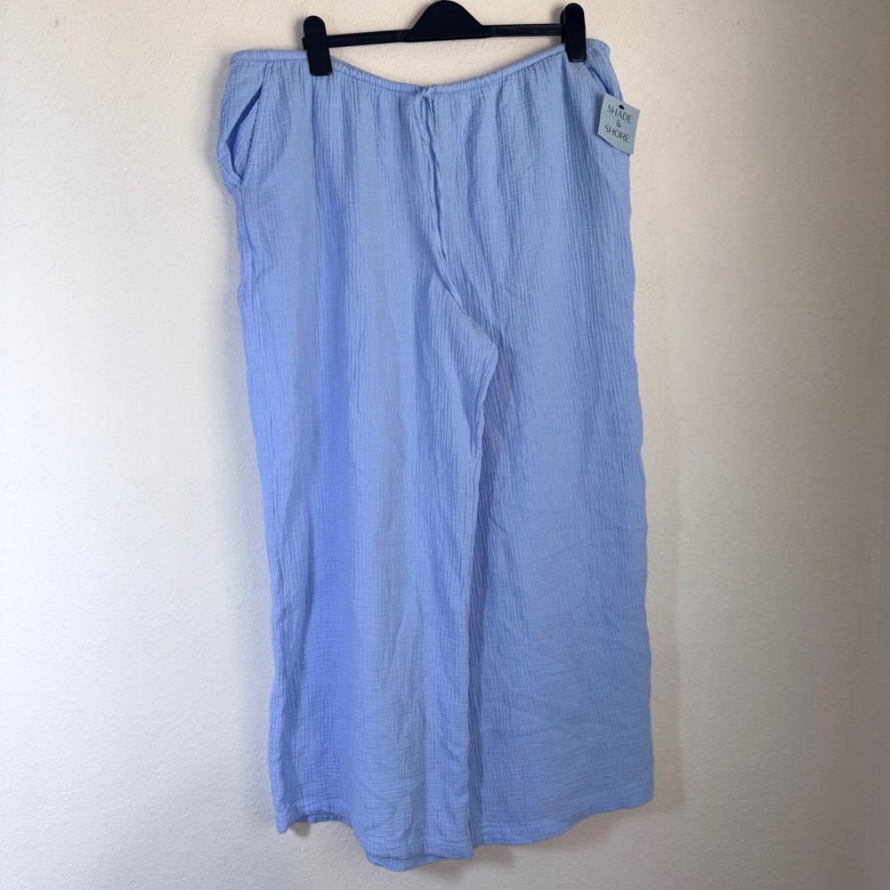 Shade & Shore Wide Leg Pants XL Blue NEW Cotton Gauze Drawstring Beach Trousers
